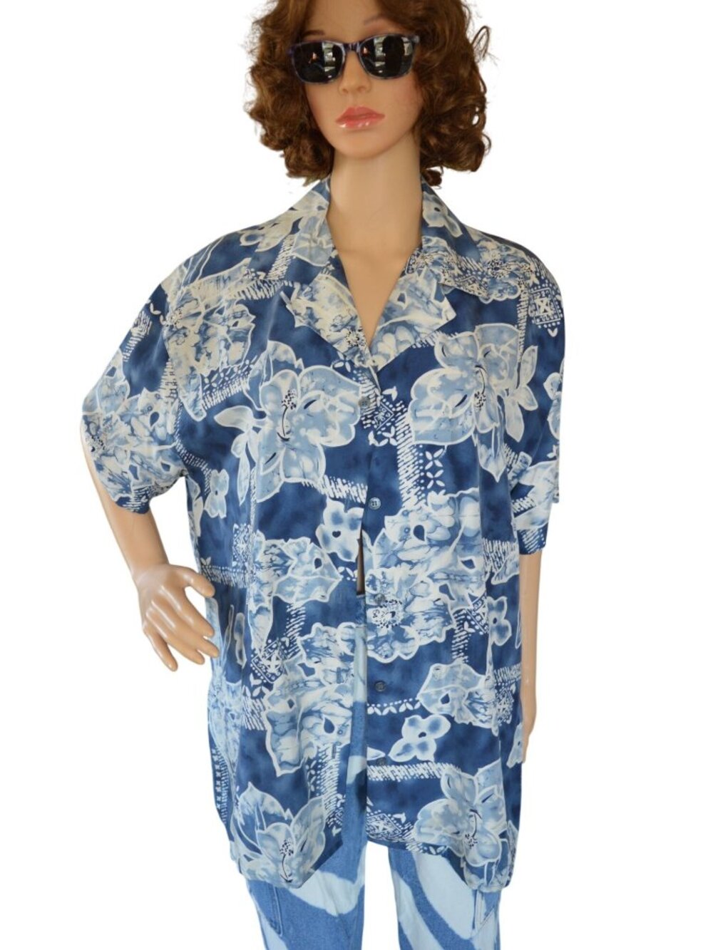 Vintage 90s Clifford & Wills Oversized Silk Hawaiian Shirt Women Size S Tropical